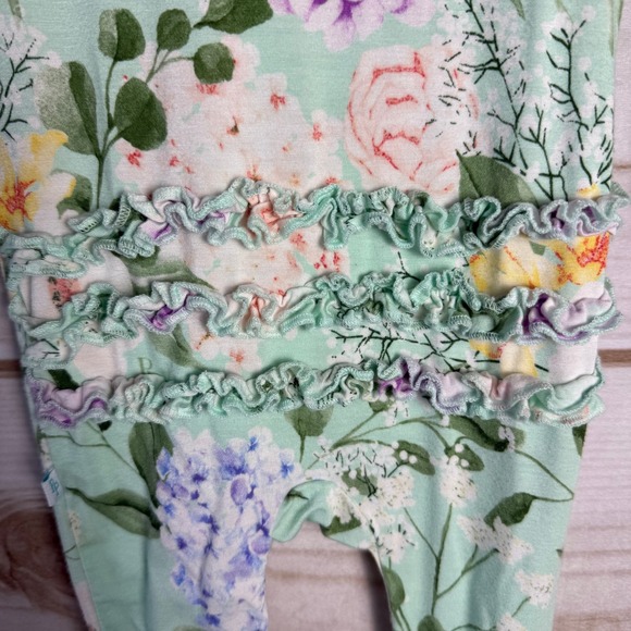 Posh Peanut Baby Girl Bamboo Floral Ruffle Footie Pajamas 3-6 Months - Picture 3 of 5
